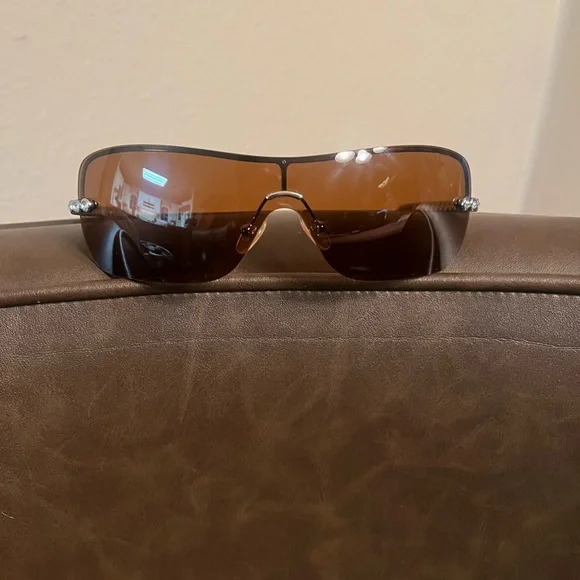 Tiffany & Co. Brown Shield Sunglasses with Crystal Beaded Arms. - Picture 2 of 4